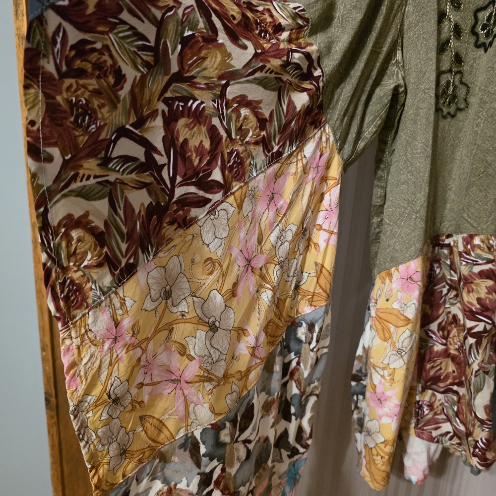 Boho Patchwork Open Front Jacket - Olive Multi - Picture 3 of 5